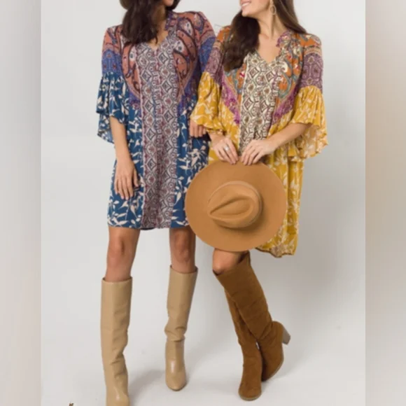 Umgee USA (Size M) Multicolor Floral Flutter SS Boho Above Knee Dress (NEW-NWT) - Picture 13 of 13